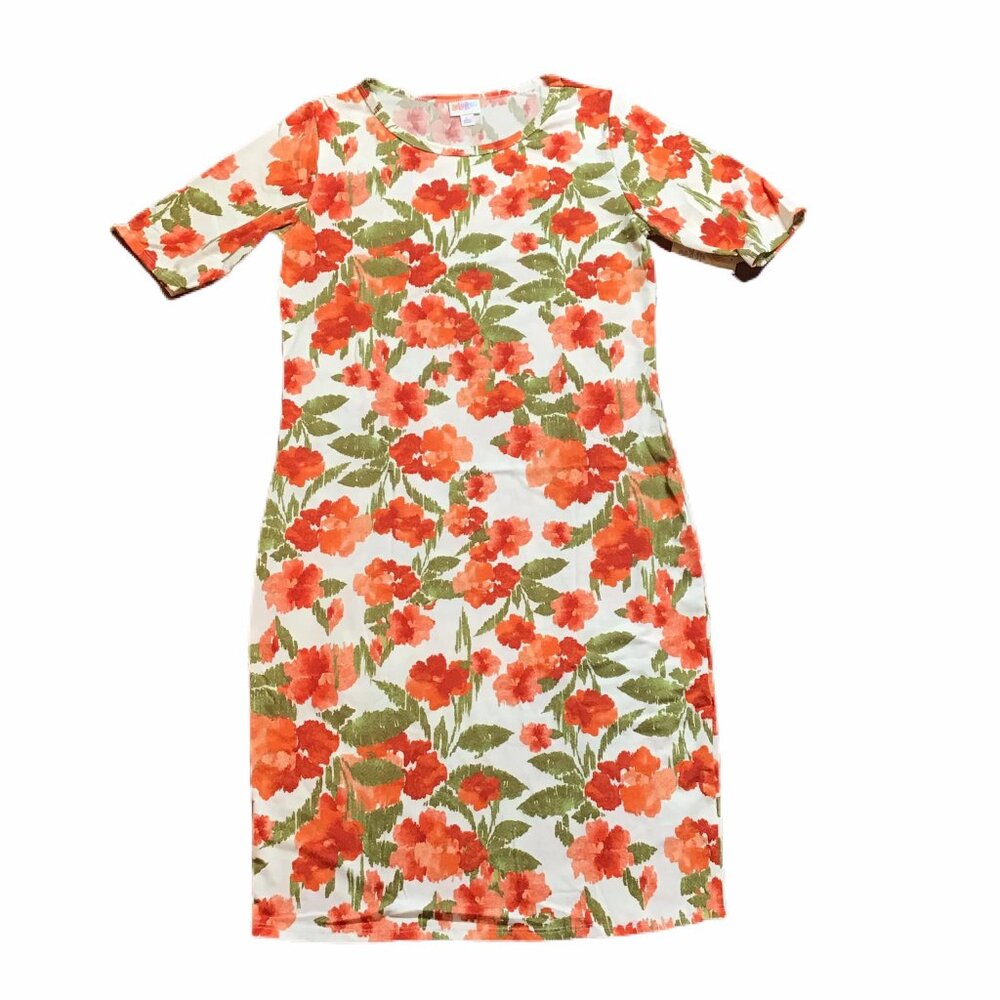 NEW XL LuLaRoe Julia‎ Pencil Dress Floral Orange Cream Slim Fitted Knee Length